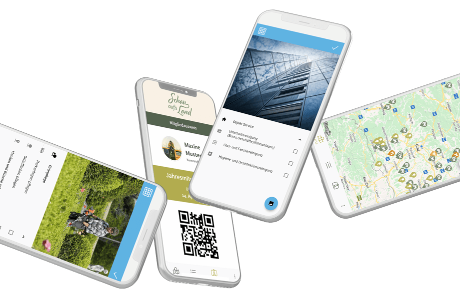 app entwicklung von incibit symbolbild mockups mobiltelefone mit verschiedenen apps am diesplay